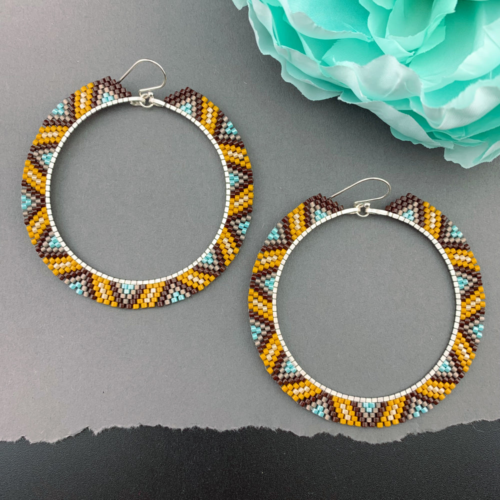 Brick Stitch Hoop Earrings Large