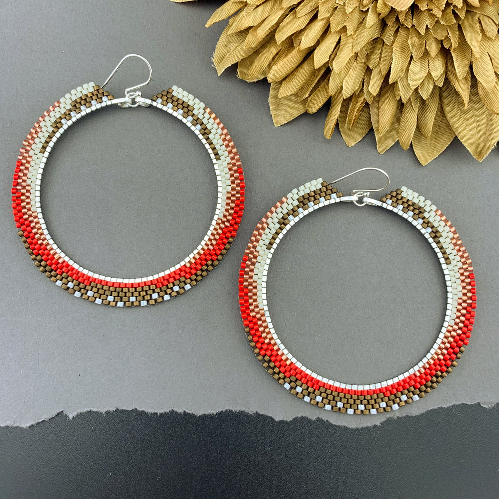 Brick Stitch Hoop Earrings Large