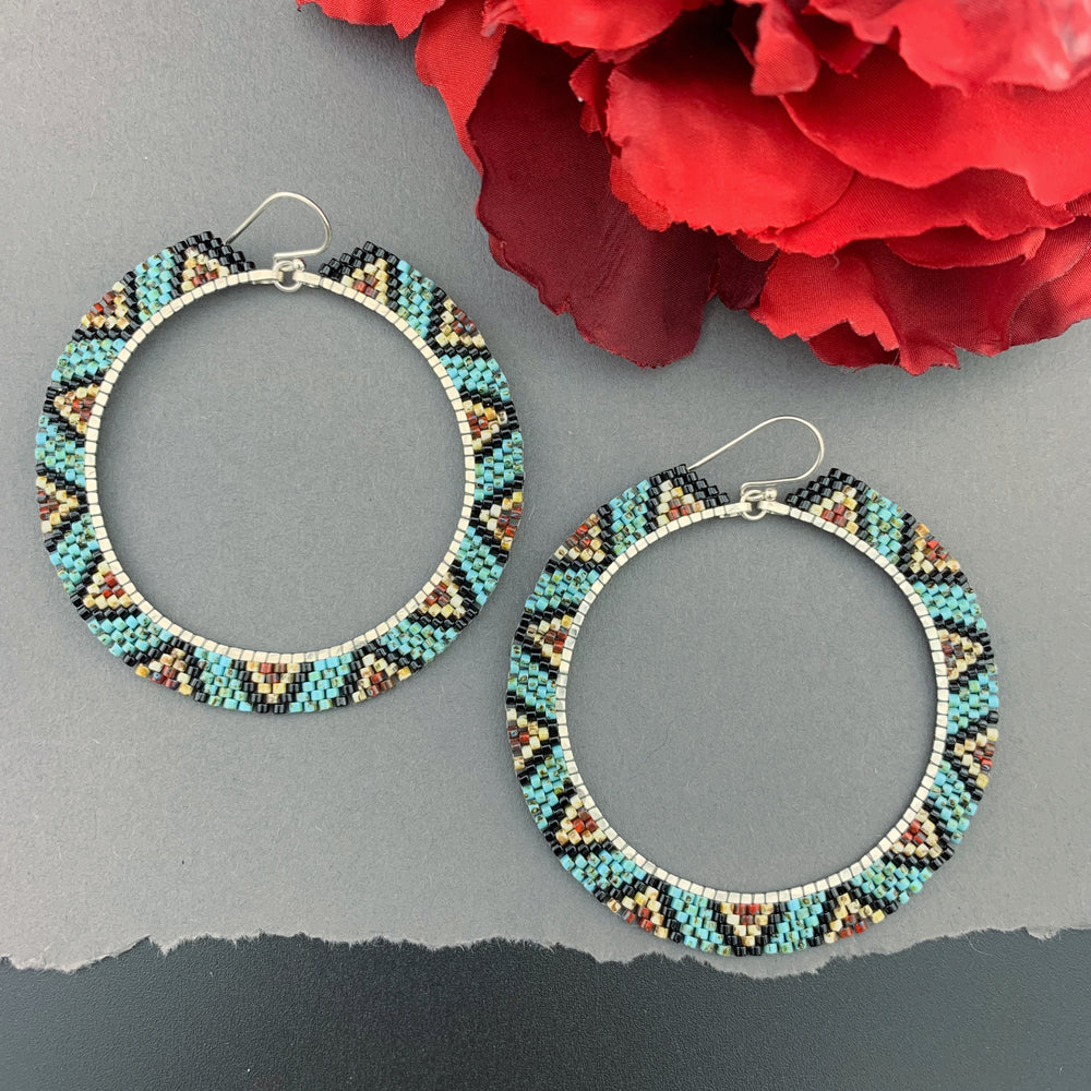 Brick Stitch Hoop Earrings Large