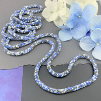 75" Abstract Pattern Beaded Crochet Rope Necklace - Light Blue/Grey