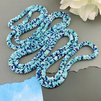 75" Abstract Pattern Beaded Crochet Rope Necklace - Turquoise/Blue