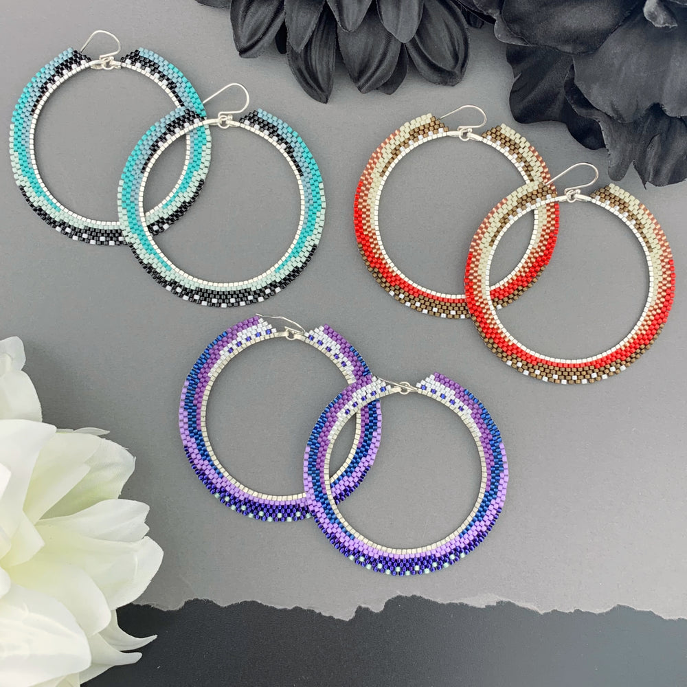 Brick Stitch Hoop Earrings Large