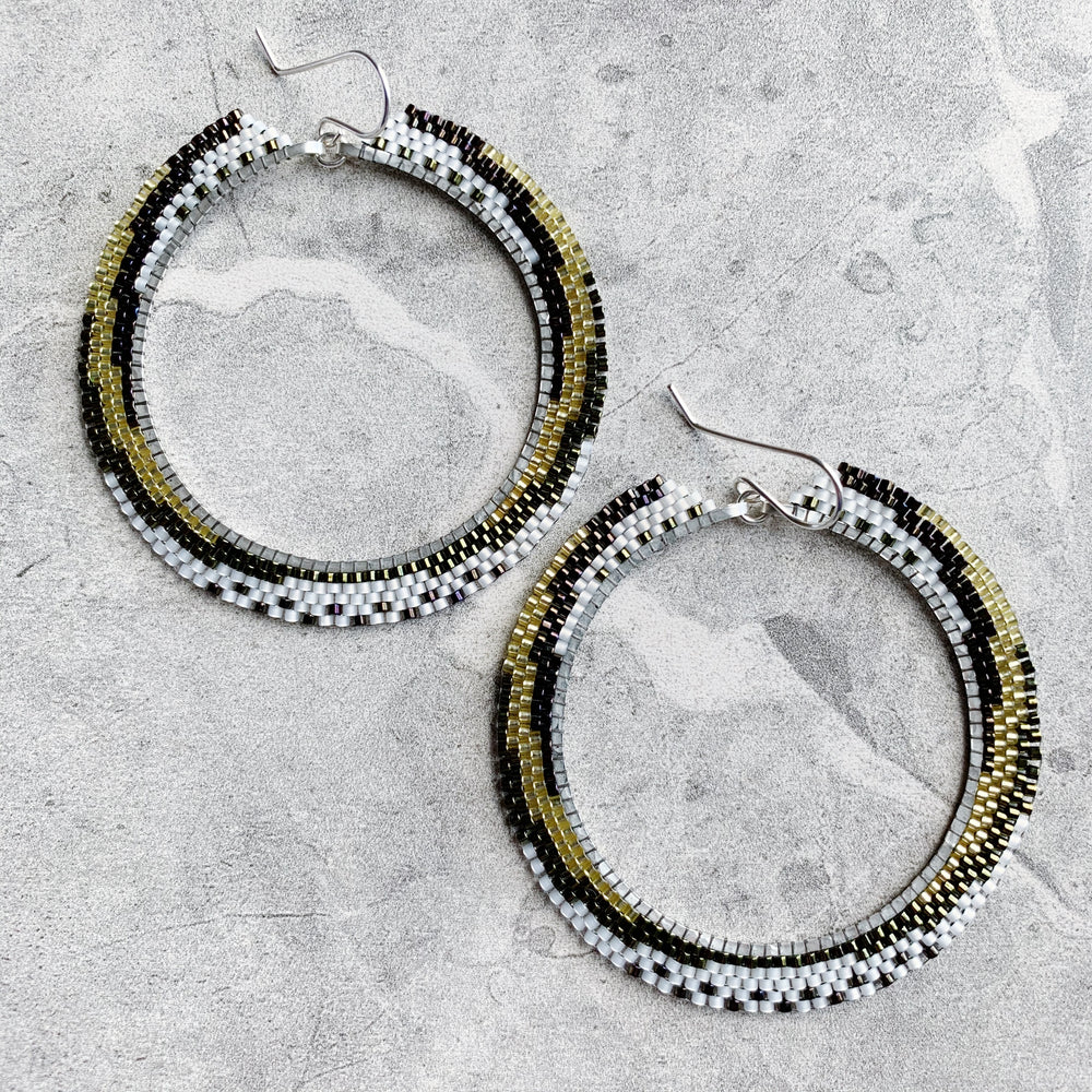 Brick Stitch Hoop Earrings Large