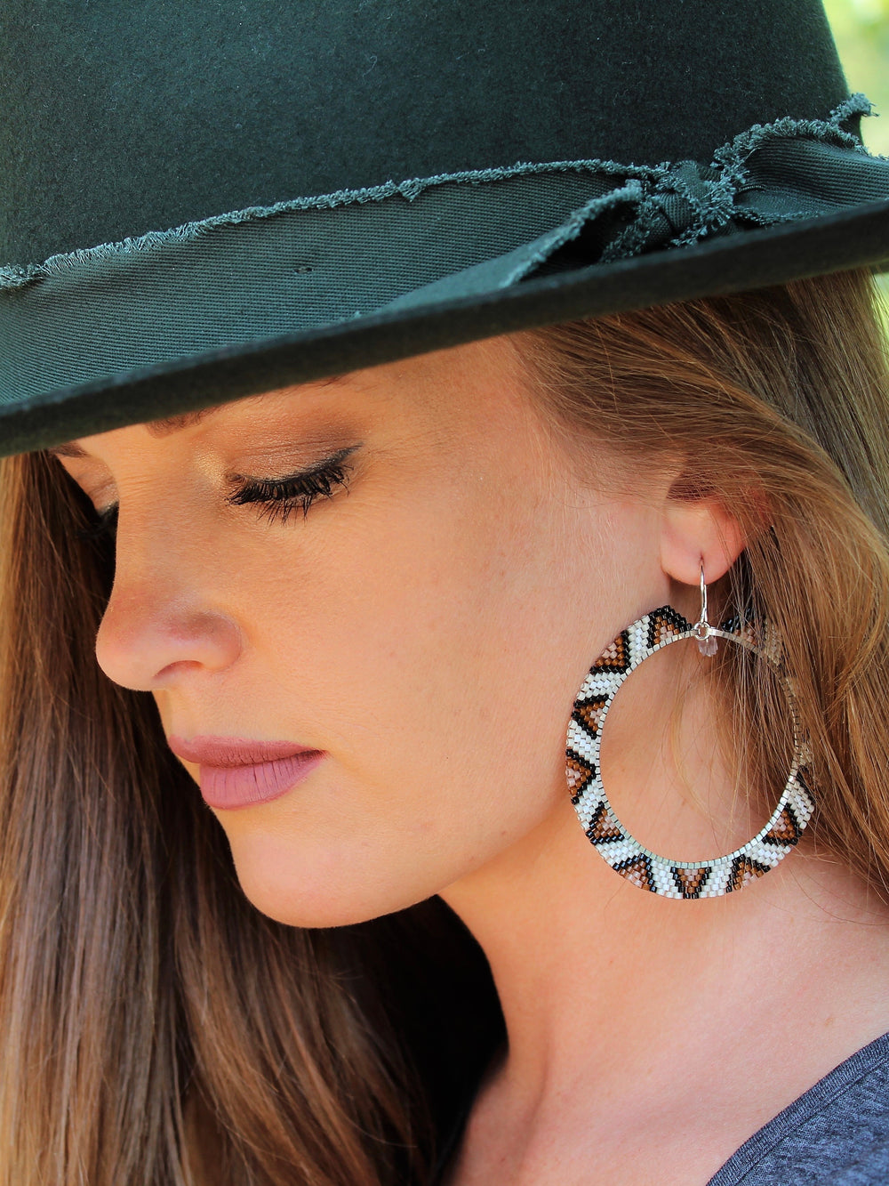 Brick Stitch Hoop Earrings Large