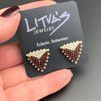 Peyote Stitch Triangle Stud Earrings - Dual Color Chocolate