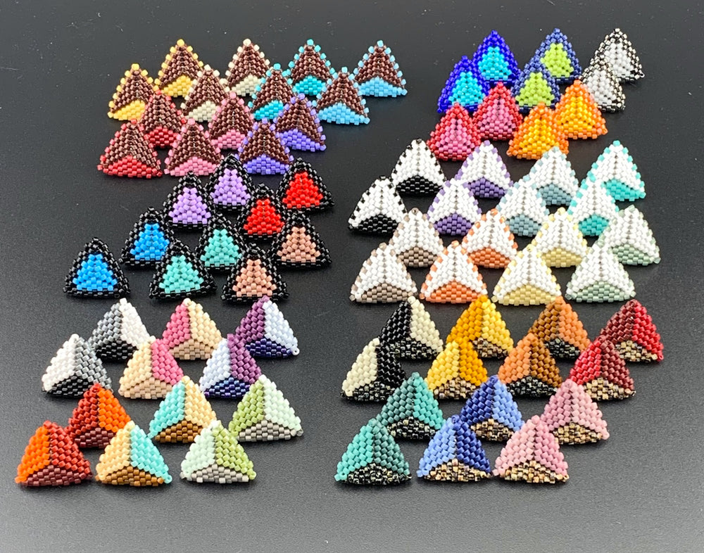 Peyote Stitch Triangle Stud Earrings - Dual Color White