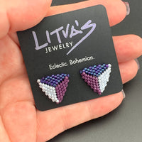 Peyote Stitch Triangle Stud Earrings - Tricolor