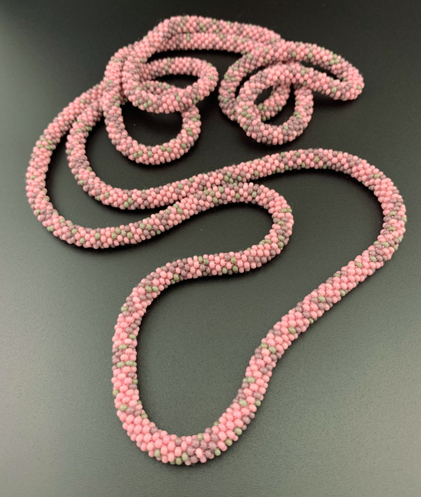 50" Abstract Pattern Beaded Crochet Rope Necklaces