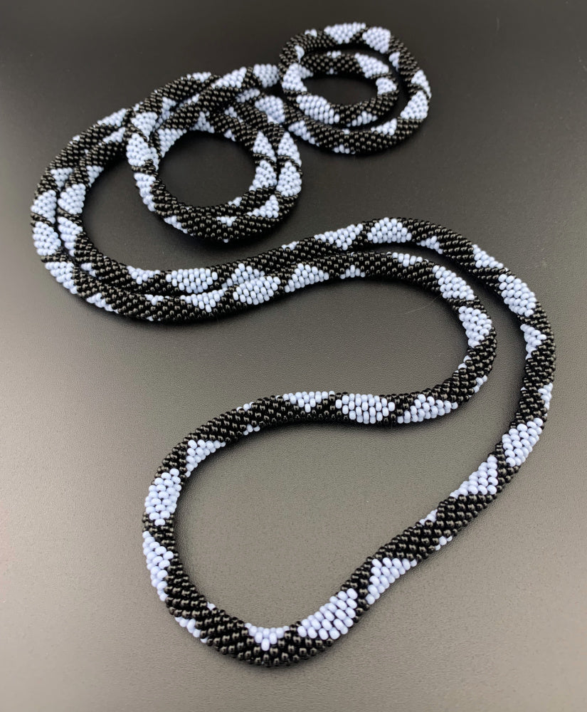 65" Diamond and Abstract Pattern Beaded Crochet Rope Necklaces