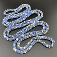 75" Abstract Pattern Beaded Crochet Rope Necklaces - Blues