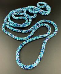 75" Abstract Pattern Beaded Crochet Rope Necklaces - Blues