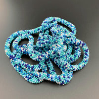 75" Abstract Pattern Beaded Crochet Rope Necklaces - Blues