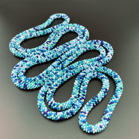 75" Abstract Pattern Beaded Crochet Rope Necklaces - Blues