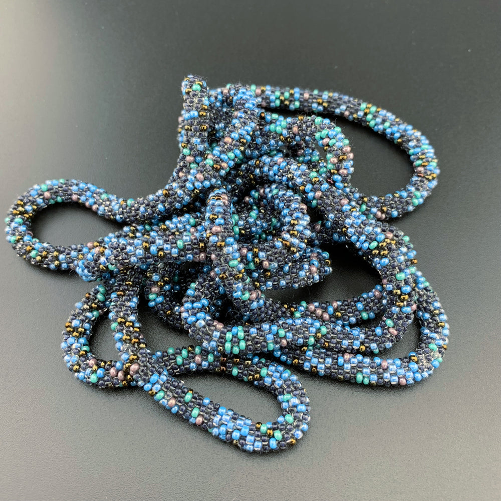 75" Abstract Pattern Beaded Crochet Rope Necklaces - Blues