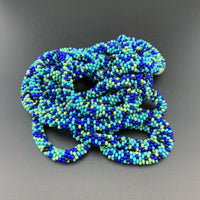 75" Abstract Pattern Beaded Crochet Rope Necklaces - Blue and Turquoise