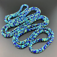 75" Abstract Pattern Beaded Crochet Rope Necklaces - Blue and Turquoise