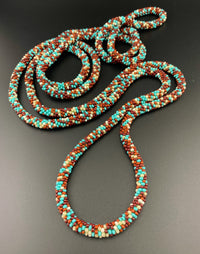 75" Abstract Pattern Beaded Crochet Rope Necklaces - Blue and Turquoise