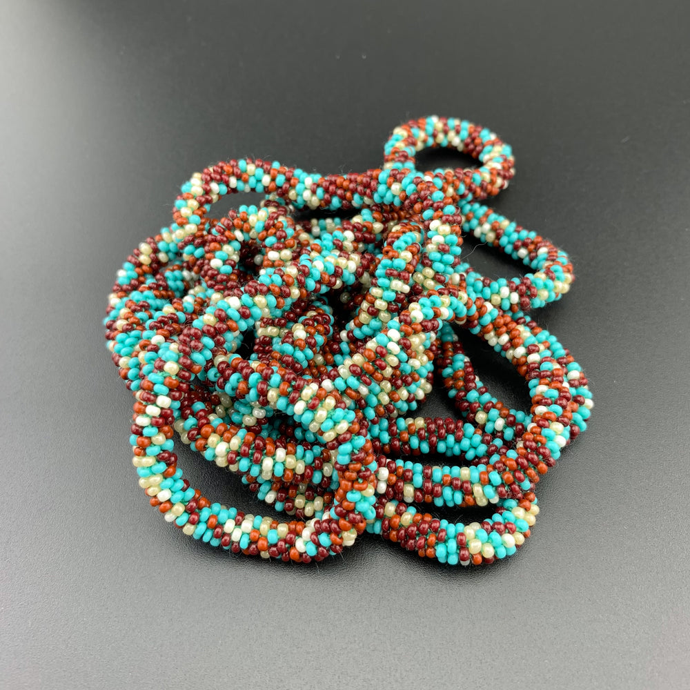 75" Abstract Pattern Beaded Crochet Rope Necklaces - Blue and Turquoise