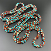 75" Abstract Pattern Beaded Crochet Rope Necklaces - Blue and Turquoise