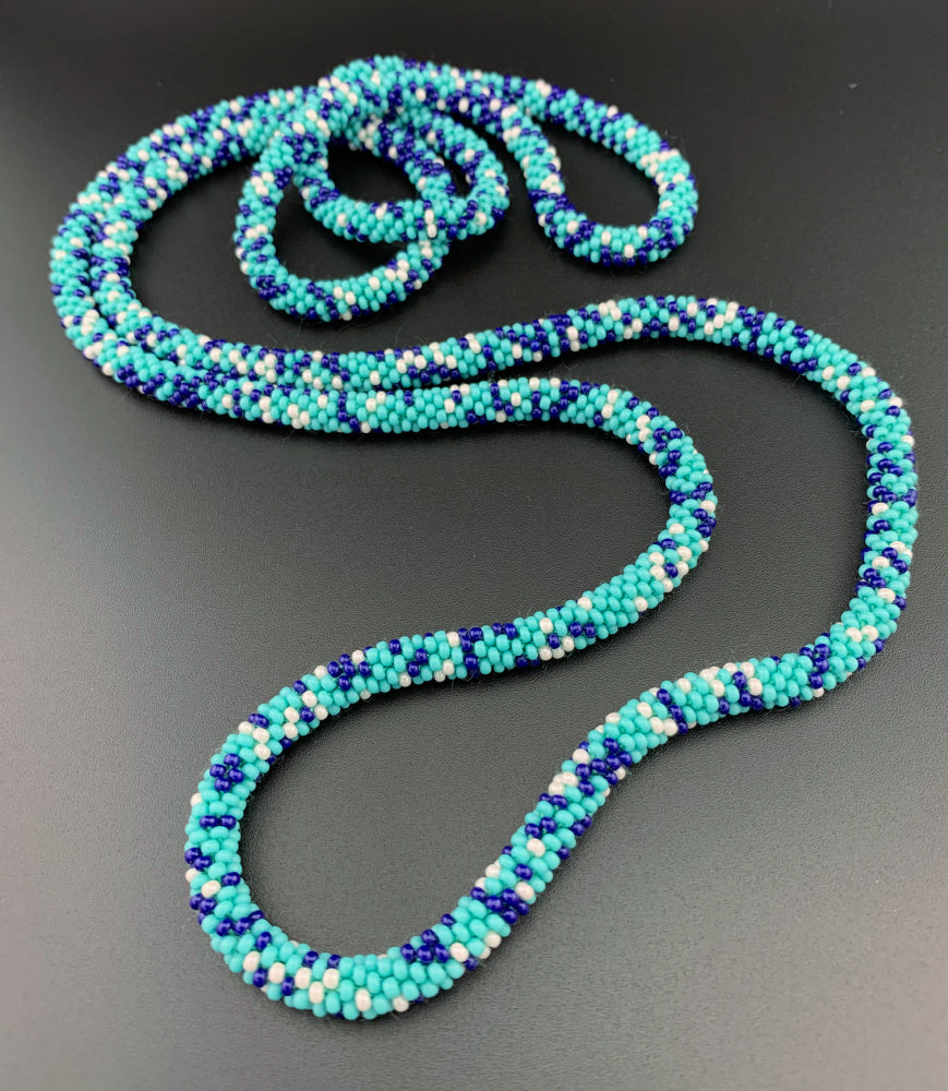 50" Abstract Pattern Beaded Crochet Rope Necklaces