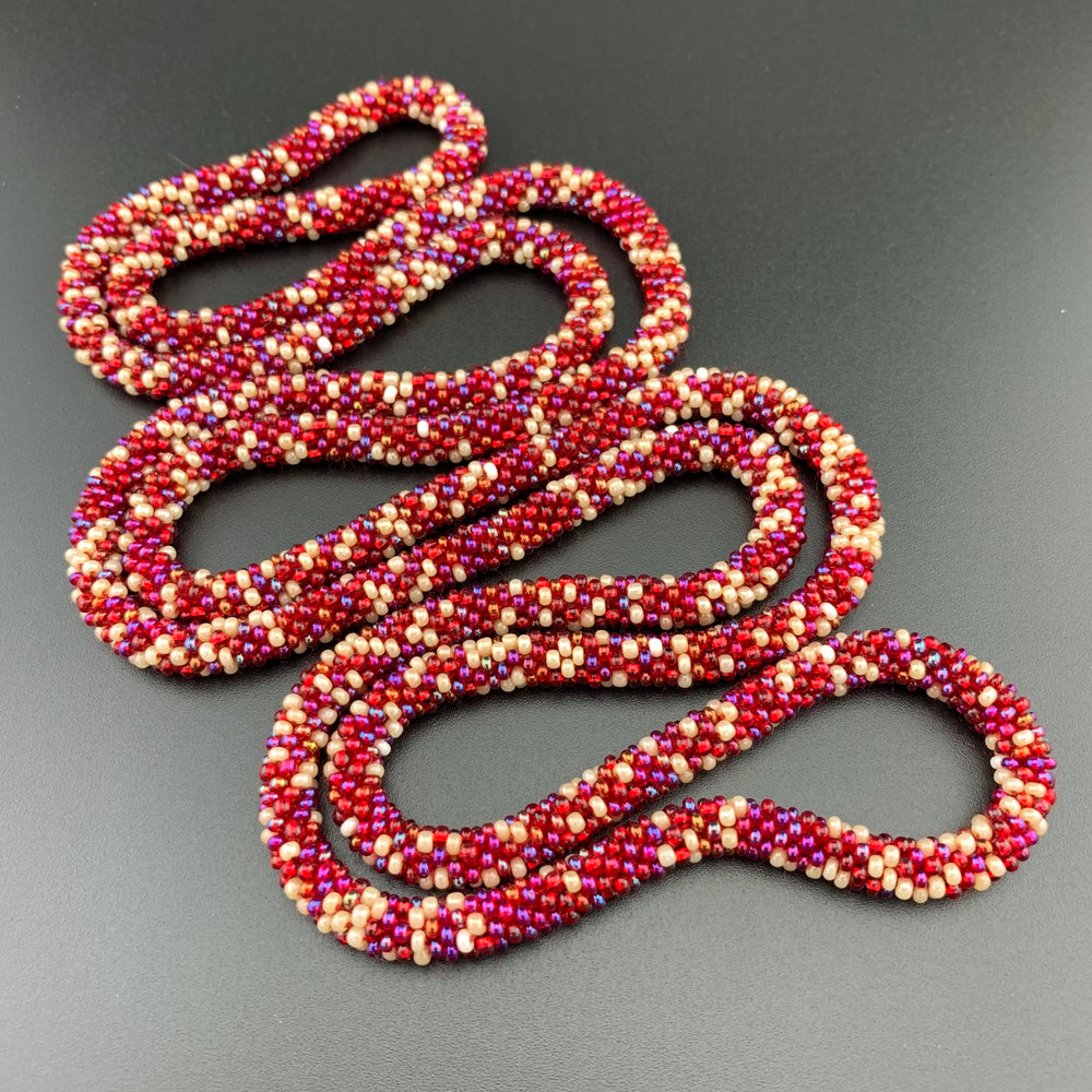 50" Abstract Pattern Beaded Crochet Rope Necklaces