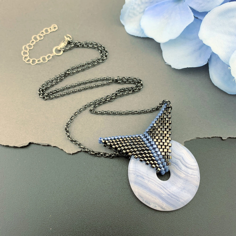 Set: Blue Lace Agate Blissful Earrings & Pendant Necklace