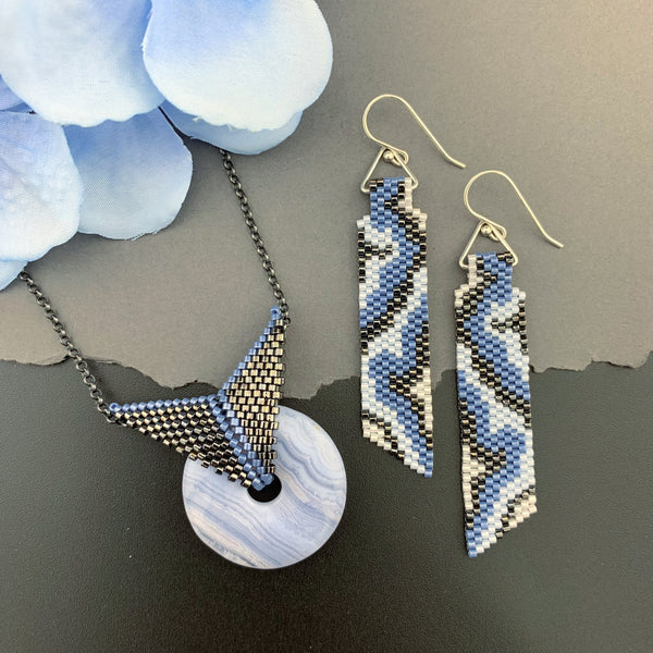 Set: Blue Lace Agate Blissful Earrings & Pendant Necklace