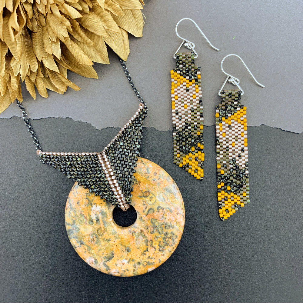 Set: Leopardskin Jasper Blissful Earrings & Pendant Necklace