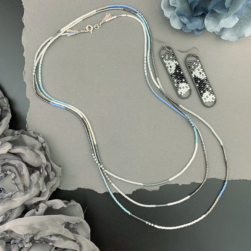 Set: Oval Earrings & Single Strand Beaded Necklace
