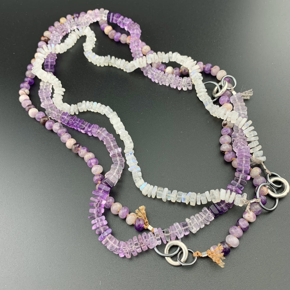 Radiant Necklace - Pink Amethyst Square Heishi Gemstone Candy Necklace