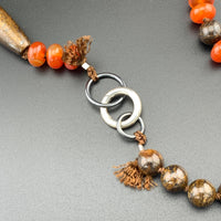 One Of A Kind Silk Knotted Carnelian and Bronzite Gemstone Candy Necklace