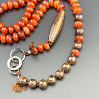 One Of A Kind Silk Knotted Carnelian and Bronzite Gemstone Candy Necklace