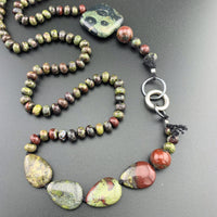 One Of A Kind Silk Knotted Dragon's Blood and Kambaba Jasper Gemstone Candy Necklace