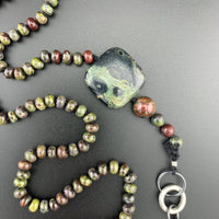 One Of A Kind Silk Knotted Dragon's Blood and Kambaba Jasper Gemstone Candy Necklace