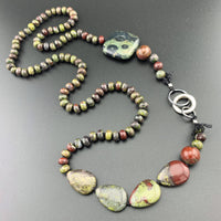 One Of A Kind Silk Knotted Dragon's Blood and Kambaba Jasper Gemstone Candy Necklace