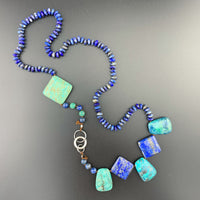 One Of A Kind Silk Knotted Lapis Lazuli, Chrysocolla and Turquoise Gemstone Candy Necklace