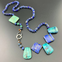 One Of A Kind Silk Knotted Lapis Lazuli, Chrysocolla and Turquoise Gemstone Candy Necklace