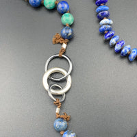 One Of A Kind Silk Knotted Lapis Lazuli, Chrysocolla and Turquoise Gemstone Candy Necklace