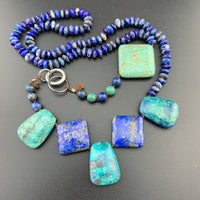 One Of A Kind Silk Knotted Lapis Lazuli, Chrysocolla and Turquoise Gemstone Candy Necklace