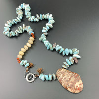 One Of A Kind Silk Knotted Larimar, Jasper and Aventurine Gemstone Candy Necklace