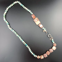 One Of A Kind Silk Knotted Amazonite and Jasper Gemstone Candy Necklace