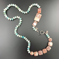 One Of A Kind Silk Knotted Amazonite and Jasper Gemstone Candy Necklace