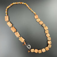 One Of A Kind Silk Knotted Rhyolite and Agate Gemstone Candy Necklace