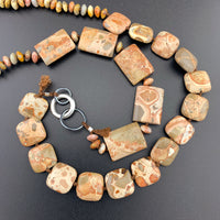 One Of A Kind Silk Knotted Rhyolite and Agate Gemstone Candy Necklace