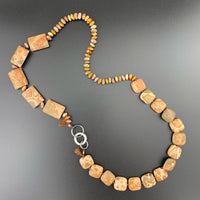 One Of A Kind Silk Knotted Rhyolite and Agate Gemstone Candy Necklace