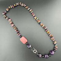 One Of A Kind Silk Knotted Tourmaline, Amethyst, Smokey Quartz and Rhodonite Gemstone Candy Necklace