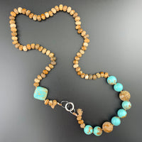 One Of A Kind Silk Knotted Picture Jasper and Turquoise Gemstone Candy Necklace