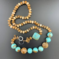 One Of A Kind Silk Knotted Picture Jasper and Turquoise Gemstone Candy Necklace