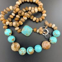 One Of A Kind Silk Knotted Picture Jasper and Turquoise Gemstone Candy Necklace