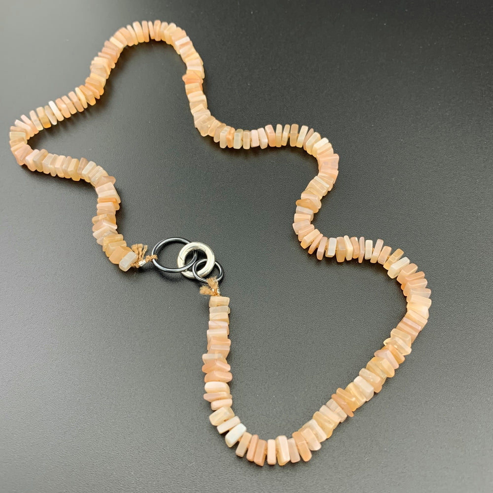 Radiant Necklace - Peach Moonstone Square Heishi Gemstone Candy Necklace